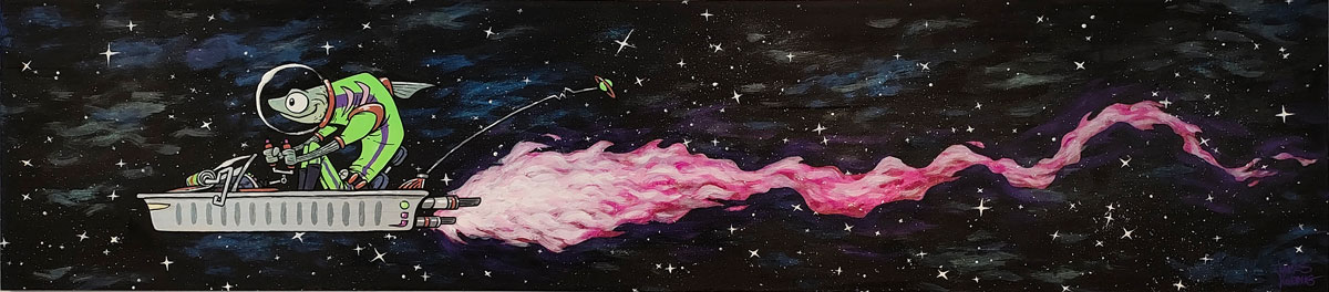 Crusin-Sardine-Cosmonaut-in-Space--James-Koenig-Fine-Art-Painting-Cartoon-Character-Street-Art